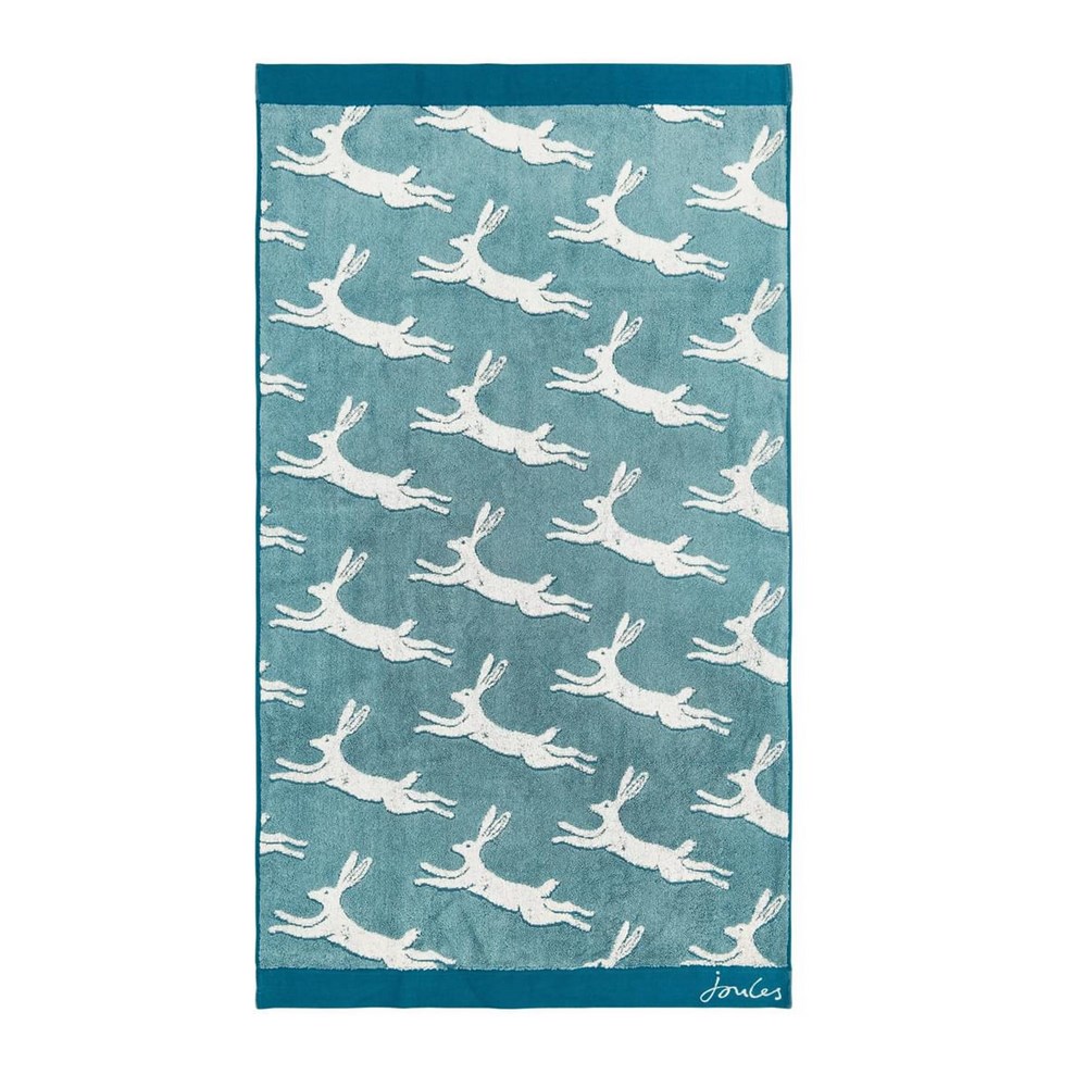 Jumping Hare Cotton Towels by Joules in Teal Blue